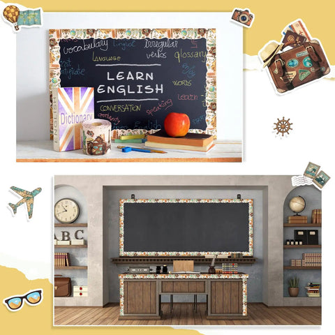 Dope Vintage World Map Travel Bulletin Board Border 68.9 Ft Long 2.99 In High Back To School Decor for Classrooms and Chalkboard Walls