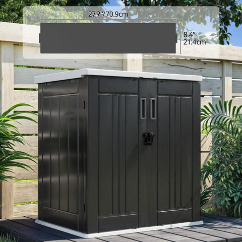 Weatherproof Outdoor Storage Cabinet With Locking Door For Patio Tools And Lawn Gear Waterproof Plastic Shed With 15 Cu Ft Capacity 2 Adjustable Shelves Dark Gray Durable Outdoor Storage Box For Garden Backyard And Deck