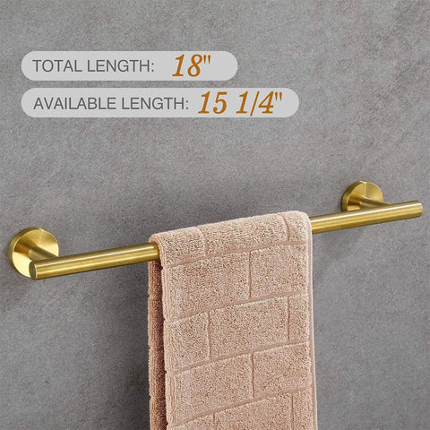 Brushed Gold Bathroom Hardware Set 5-Piece Must Have With 18 Inch Towel Bar, Wall Mounted Kit, SUS304 Stainless Steel
