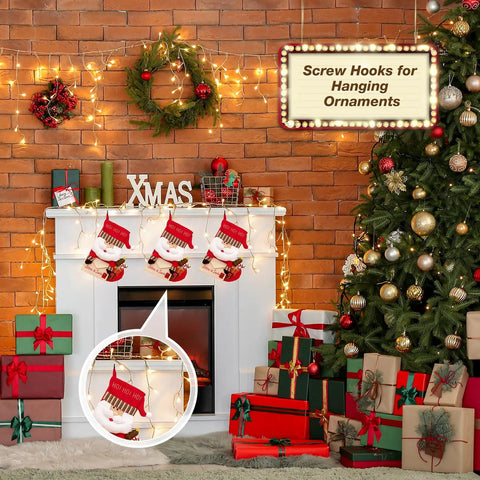 Christmas stockings hanging on a fireplace using 1 Inch Screw In Cup Hooks Set Black Metal 100 Pieces Heavy Duty Steel With Rust Resistant Finish Smooth Edges
