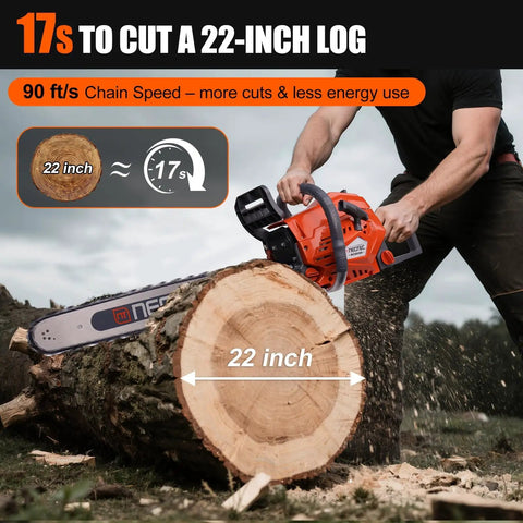 Heavy Hitter 68cc Gas Chainsaw With 22 Or 24 Inch Bar, 2 Cycle Engine Power for tree felling, cutting through log.