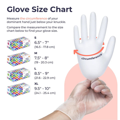 Glove size chart for Ambidextrous 200 Pack Disposable Vinyl Gloves For Meal Prep And Kitchen Cleaning Large Size Food Safe Touchscreen Compatible Easy To Use Cooking And Baking Gloves