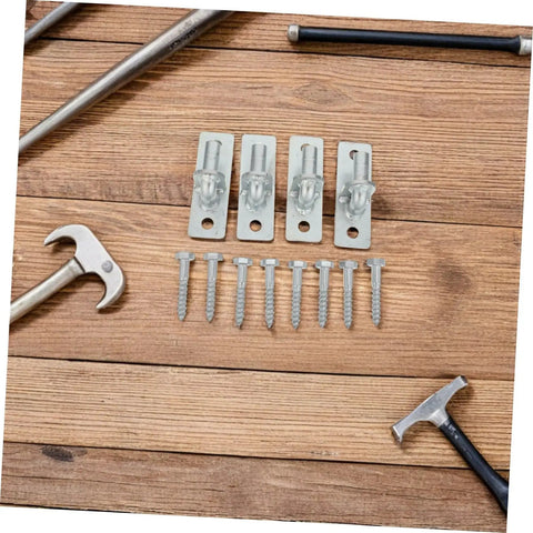 Heavy Duty Gate Hinges 4 Piece Galvanized Iron Barn Door Hardware with screws on wooden background, perfect for various outdoor uses.