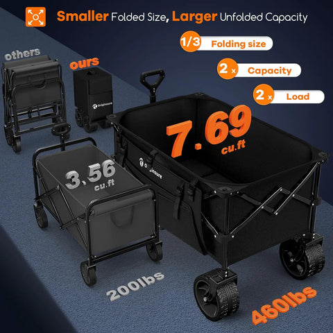 220L Collapsible Wagon Cart Heavy Duty Foldable With 460Lb Load Capacity and All Terrain Wheels shown unfolded