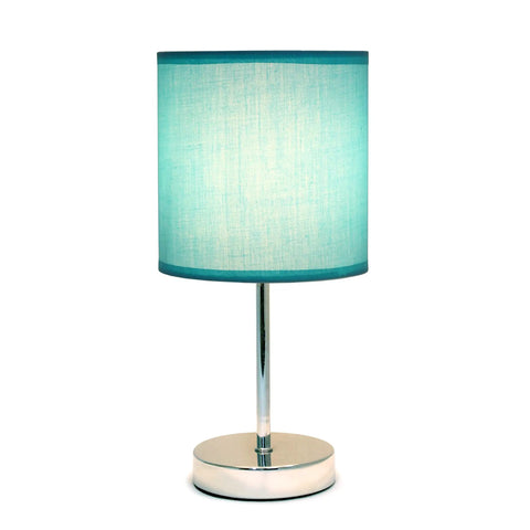 Blue Turquoise Chrome Mini Table Lamp With Fabric Shade, Compact 11.8 Inch Tall, E12 Candelabra Base, 40W Type B Bulb Not Included