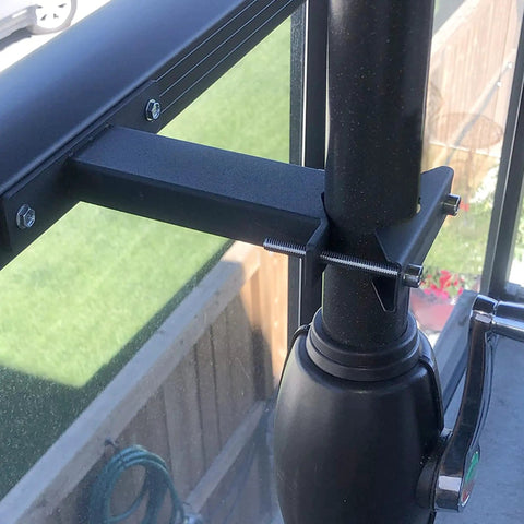 2 Pack Heavy Duty Patio Umbrella Holder Clamp For Deck Railing Mount, Adjustable Metal Umbrella Stand For Balcony And Courtyard, Built To Last, Fits 1 To 2 Inch Square Railings And 1.2 To 1.8 Inch Round Poles, Black