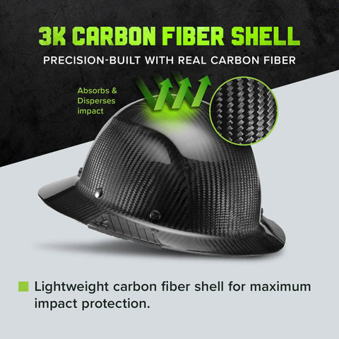 Carbon Fiber Full Brim Hard Hat With Reinforced Shell For All Day Comfort And Expanded Coverage White Carbon Safety Gear Built For Tough Job Sites And Top Notch Impact Protection featuring 3K carbon fiber shell for impact absorption.