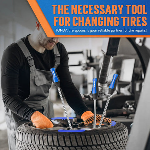 Must Have Motorcycle Tire Changing Kit Includes Three 14.5 Inch Heavy Duty Chrome Steel Tire Spoons With Smooth Rim Protectors.