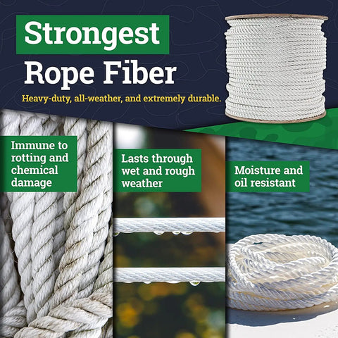 Image of Strongest Rope Fiber, a heavy duty twisted nylon rope, weather resistant and durable, suitable for towing and survival gear.