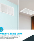 Wall and ceiling installation of 14 Inch By 6 Inch Return Air Vent Cover For Wall Or Ceiling, Solid Steel Grille, White HVAC Vent Cover shown.