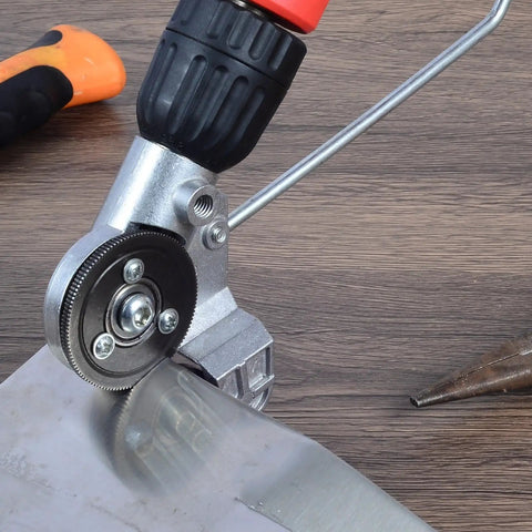 Upgraded Electric Drill Plate Cutter Metal Shear Attachment for Iron Steel Copper Aluminum cutting through sheet metal.