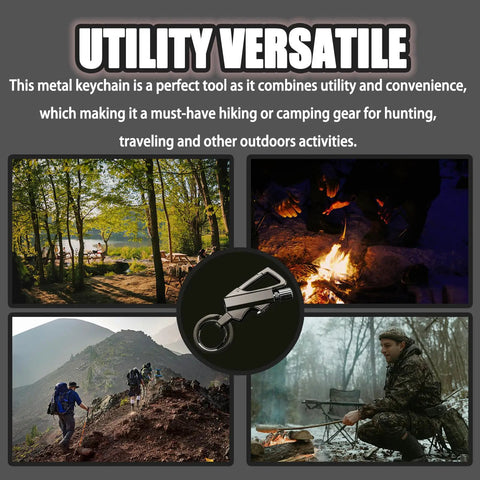 Image of Three In One Outdoor Lighter With Multitool Keychain And Bottle Opener, Dual Ferro Rod Fire Starter With Adjustable Wick, Reusable Camping Tool For Hiking, Survival, And Adventure, Fuel Not Included with outdoor adventure scenes.