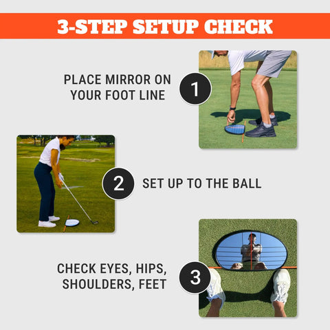 3-step setup check using Alignment Mirror With Two Alignment Rods Portable Golf Training Aid for consistent swing practice