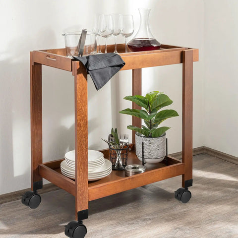 Top Shelf Ninja Quiet 2 Inch Swivel Caster Wheels Featuring Secure Locking Brake Plus Sturdy U Bracket 4 Pack on a serving cart.