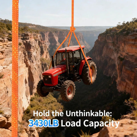 200 Feet 3/8 Inch Orange Arborist Climbing Rope Heavy Duty Nylon Utility Cord For Tree Rigging Plus Hardcore Grind Tough As Nails Abrasion Resistant Build securing tractor over a canyon.