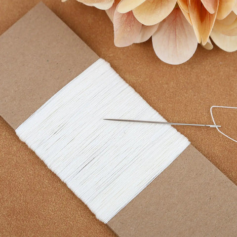 Linen Thread For Bookbinding And Sewing Signatures, Archival Quality, Unwaxed And Unbleached White, 50 Yards, 35 By 3 Gauge shown with needle