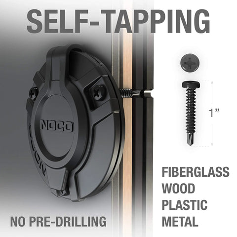 Self-tapping screw installation with GCP2 125V 15A AC Port Plug and Waterproof Inlet Socket shown on wood surface