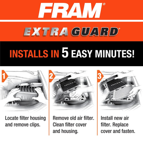 Installation steps for Extra Guard CA9997 Engine Air Filter for Subarus, fits 2013-2021 Outback, Legacy, XV Crosstrek, Tribeca, WRX.