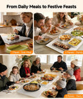 Extra Long Buffet Warming Tray Set 47 By 15 Inches 3 In 1 Modular Warmer With Independent Temperature And Timer Controls Glass Heat Mat For Catering And Big Gatherings in use at family gatherings