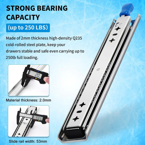 Beefy Heavy Duty Locking Drawer Slides Full Extension Runners With Lock Side Mount Ball Bearing Rails, strong capacity