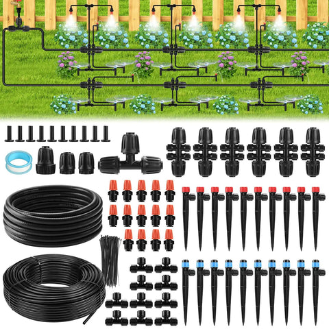 No Fuss 234 Foot Drip Irrigation System Kit With Adjustable Three Spray Patterns For Gardens Raised Beds Lawns And Greenhouses layout