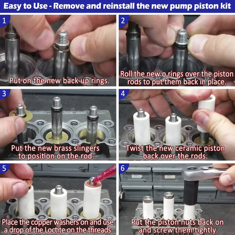 18mm Piston Kit Ceramic Plunger Repair Kit for AR Pump Series installation steps with O rings and nuts for quick fix