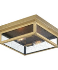 Outdoor Flush Mount Ceiling Light 12 Inch Two Light Antique Brass Industrial Lantern With Seeded Glass