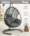 Oversized Hanging Egg Chair With Stand For Outdoor Patio Garden Balcony, Wicker Swing Chair With Cushions, Strong Steel Frame