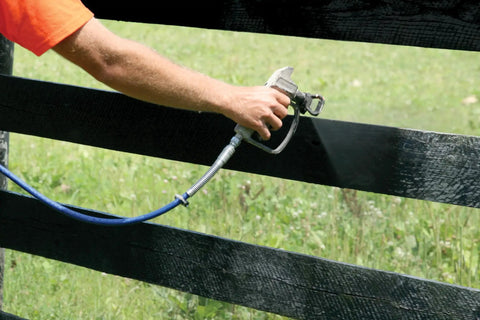 Applying Farm Pride Acrylic Exterior Paint For Fences And Barns, Waterproof Outdoor Paint For Wood Planks, 5 Gallon, Semi Gloss Black