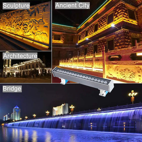 LED Wall Washer Light 18W 5000K Outdoor IP65 Waterproof Flood Light illuminating architecture and bridges at night