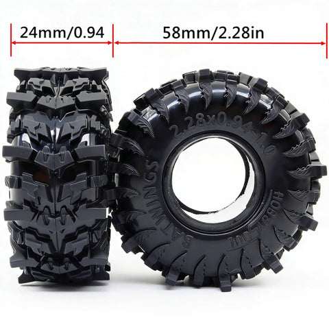Batwing Tread 58mm 1.0 Inch RC Crawler Tires 4 Pack For TRX4M SCX24 AX24 showing detailed tread pattern and dimensions