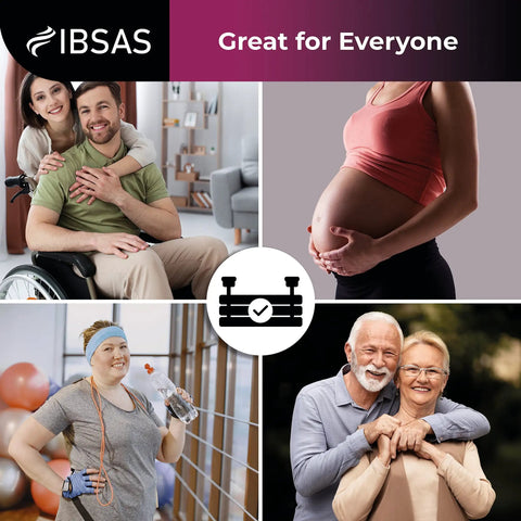 Diverse individuals, including elderly and pregnant woman, showcase inclusivity under 'Great for Everyone' banner by IBSAS.