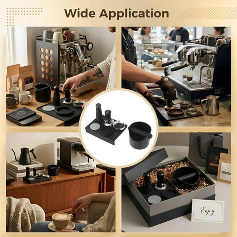 Kickstart Your Daily Grind With This Dope 6 Piece Espresso Accessory Kit Featuring A Heavy Duty 58 Mm Tamper showing espresso tools in use.