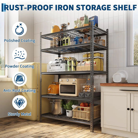 Beefy 5 Tier Metal Garage Storage Shelving Unit, 36 Inch Wide, Adjustable Shelves, Heavy Duty Steel, Up To 2200 Lbs Total Capacity, Ideal Tool Organizer For Home Garage, Workshop, And Storage in kitchen use