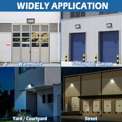 Beefy 80W LED Wall Pack Light With 10,400 Lumens illuminating warehouse, garage, yard, and street applications