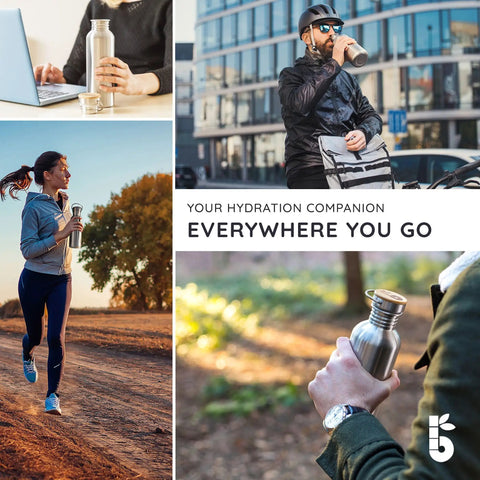 Straight Up Reliable Stainless Steel Water Bottle 32 Oz Single Wall Reusable Drinkware in various activities like biking and running.