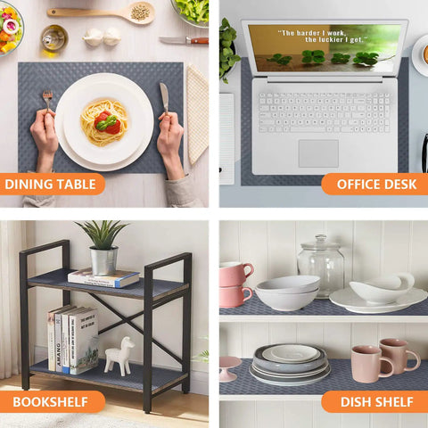 Gray Non Adhesive Shelf Liners For Kitchen Cabinets And Drawers Easy To Cut Bpa Free Eva Material Anti Slip Fridge And Countertop Protector No Messy Drama That Keeps Your Space Crisp on dining table, office desk, bookshelf, and dish shelf