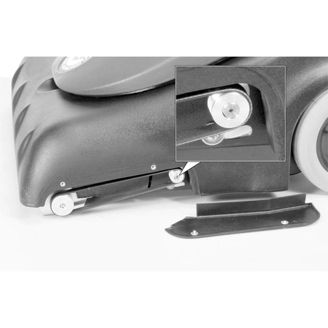 Powr-Flite Industrial Wide Area Carpet Vacuum Cleaner Bagged PF2030 showing adjustable lever and base detail for enhanced cleaning path.