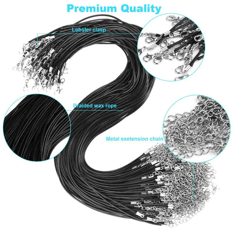 100 Pcs Premium Leather Necklace Cord With Clasps For Pendants Black 18 Inch Waxed Rope String For DIY Jewelry Making Supplies Bulk Kit 1.5mm Thick And Adjustable Length