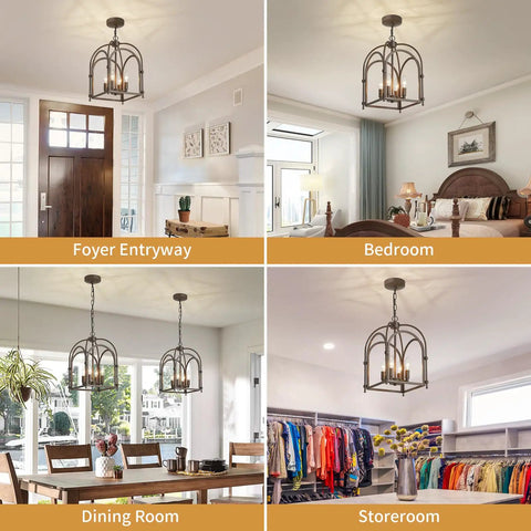 Dope Vintage Lantern Pendant Light Black Metal Cage Farmhouse Chandelier With E26 Socket in foyer, bedroom, dining, storeroom