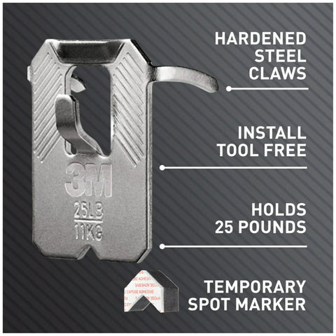 Claw Drywall Picture Hanger Variety Pack With 15, 25, And 45 Lb Hangers And Spot Markers, featuring 25 lb hanger details.