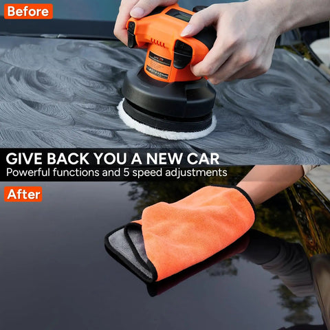 Cordless Car Polisher Kit With 12V 2000mAh Battery Dual Handle Buffer polishing car hood before and after detailing
