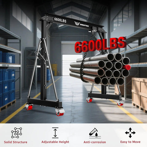 Workhorse 3 Ton Gantry Crane With Upgraded Trolley Adjustable Height 8.53 To 12.47 Feet And 9.06 Feet Width Steel I Beam Construction