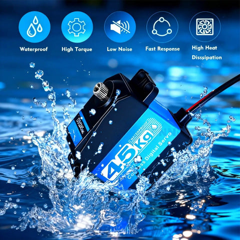 Two Pack 45Kg High Torque RC Steering Servo With 8.4V Coreless Stainless Steel Gears Waterproof Low Profile 180-Degree in water