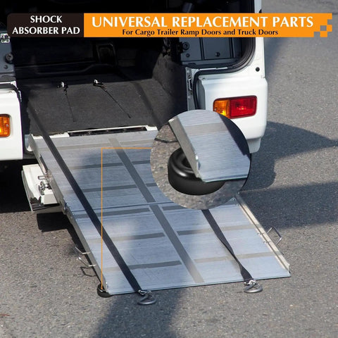 Truck ramp with 20 Pack 2.5 Inch Trailer Ramp Door Bumpers, Heavy Duty Rubber Bump Stops for Tailgates, round outer ring.