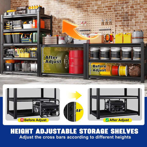 Heavy Duty Adjustable Metal Garage Shelving Unit For Basement, Pantry, Warehouse, Built To Last Sturdy Steel Storage Racks With 35.4 Inch Width, 15.7 Inch Depth, 71.2 Inch Tall, Space Saving Organizer, height-adjustable steel shelves