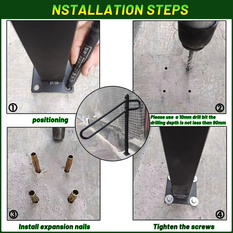 Installation steps for Tough As Nails Outdoor Single Post Wrought Iron Stair Rail For 1 To 3 Steps