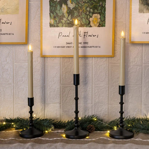 Flameless Taper Candles With Remote And Timer Battery Operated Led Flickering Ivory Plastic Candlesticks Three Pack