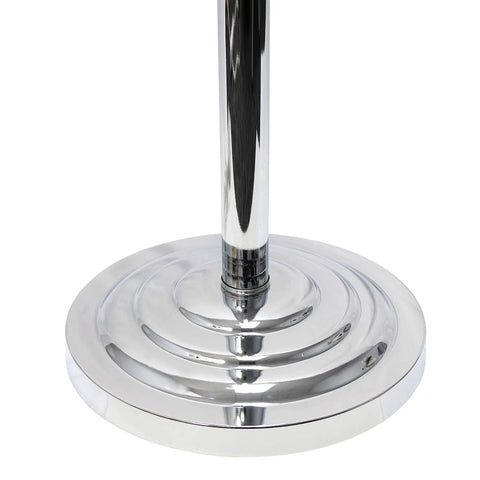 Chrome base of Romantic Cascading Crystal Floor Lamp with Sheer Drum Shade in Chrome Finish, White, 61.5 inches tall