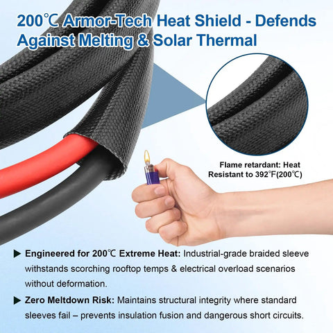 Heavy Gauge 10AWG Solar Cable Extension Cord 15Ft PV Wire With Flame Retardant Protective Sleeving and hand holding lighter